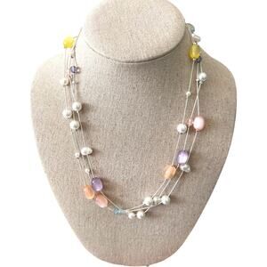 Womens Necklace Beaded Multicolor 30 in long Tiered Easter Spring